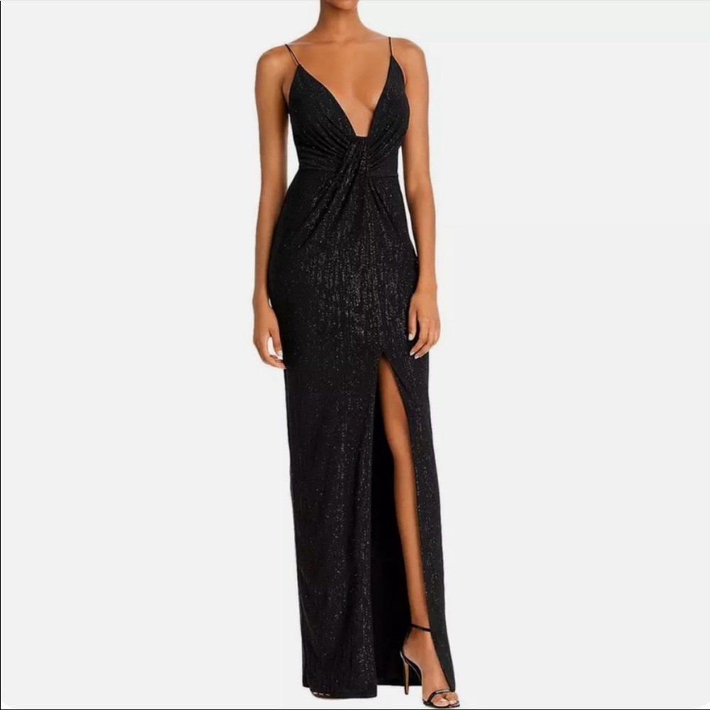 Black metallic NWT Aidan Aidan Mattox deep v gown